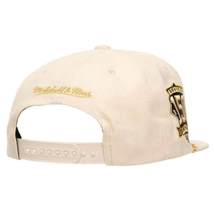 Mitchell and Ness Golden Ivory Snapback Atlanta Braves Men Hats and Headwear
