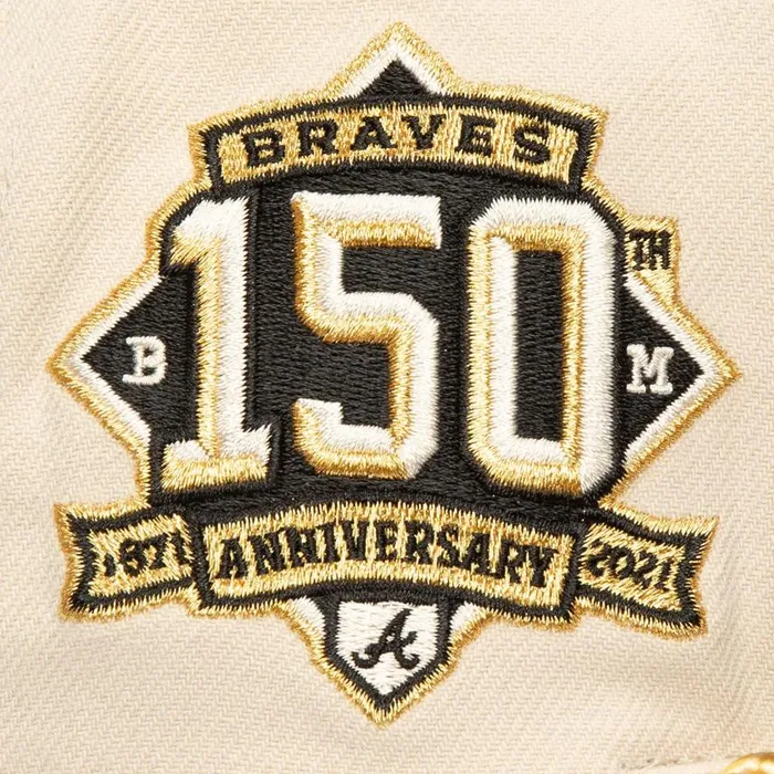 Mitchell and Ness Golden Ivory Snapback Atlanta Braves Men Hats and Headwear
