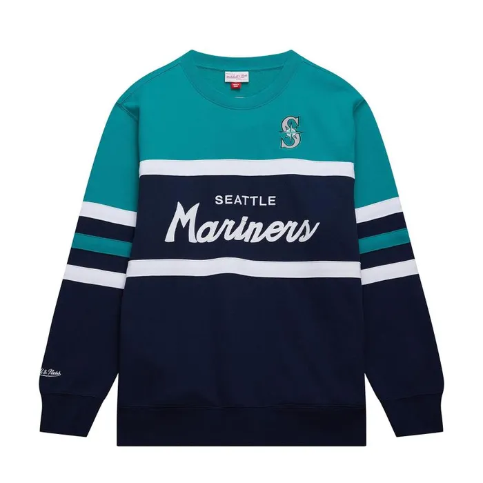 Mitchell and Ness Head Coach Fleece Crew Vintage Logo Seattle Mariners Men Hoodies and Sweatshirts Mitchell and Ness Head Coach Fleece Crew Vintage Logo Seattle Mariners Men Hoodies and Sweatshirts