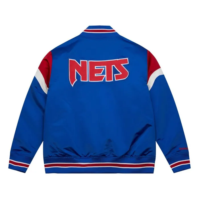Mitchell and Ness Heavyweight Satin Jacket New Jersey Nets Men Jackets and Outerwear Mitchell and Ness Heavyweight Satin Jacket New Jersey Nets Men Jackets and Outerwear