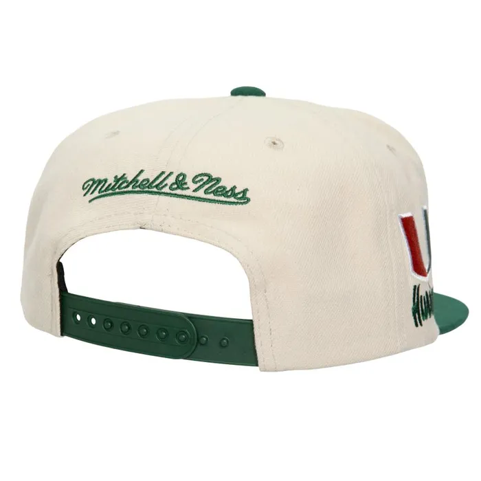 Mitchell and Ness Just Don Cream Snapback University Of Miami Men Hats and Headwear