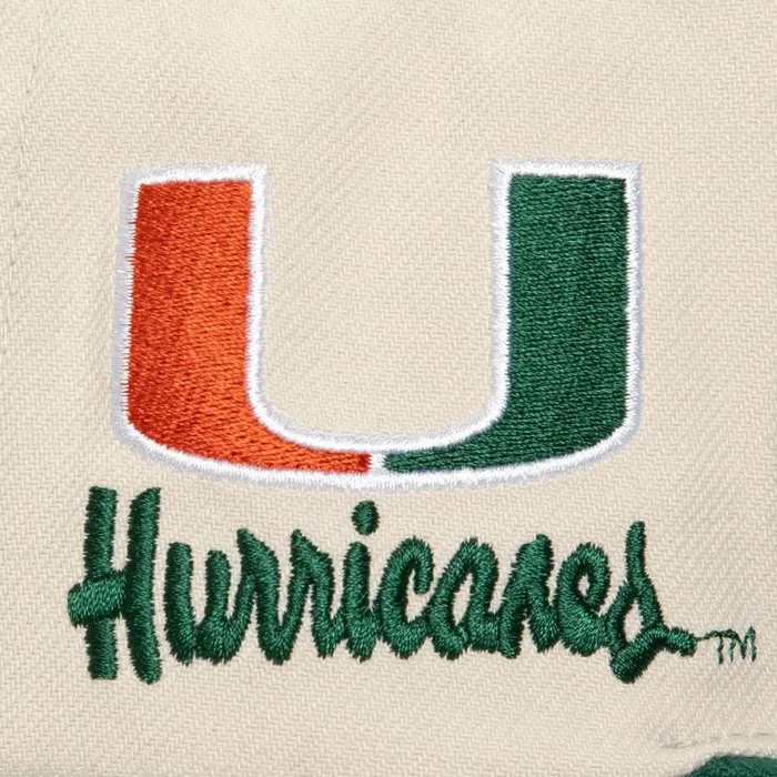 Mitchell and Ness Just Don Cream Snapback University Of Miami Men Hats and Headwear