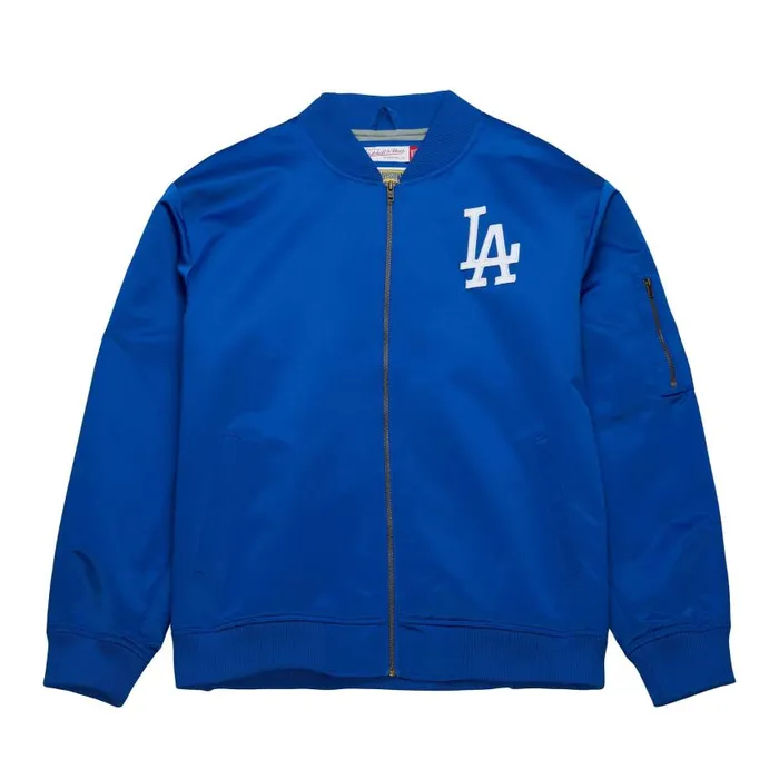 Mitchell and Ness Lightweight Satin Bomber Vintage Logo Los Angeles Dodgers Men Jackets and Outerwear