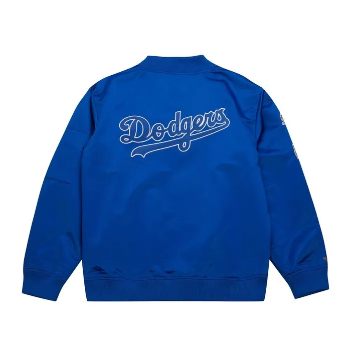 Mitchell and Ness Lightweight Satin Bomber Vintage Logo Los Angeles Dodgers Men Jackets and Outerwear