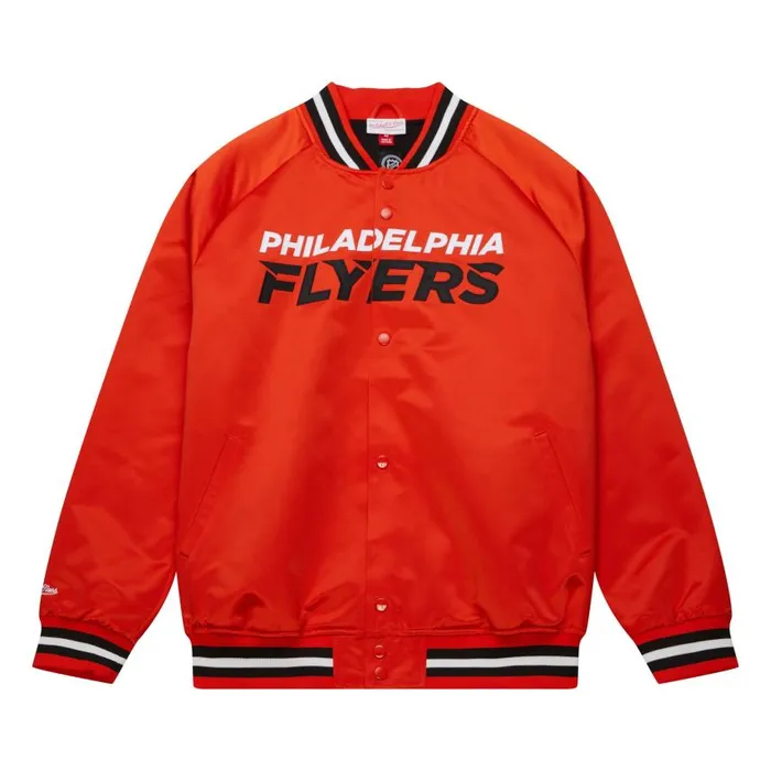 Mitchell and Ness Lightweight Satin Jacket Current Logo Philadelphia Flyers Men Jackets and Outerwear