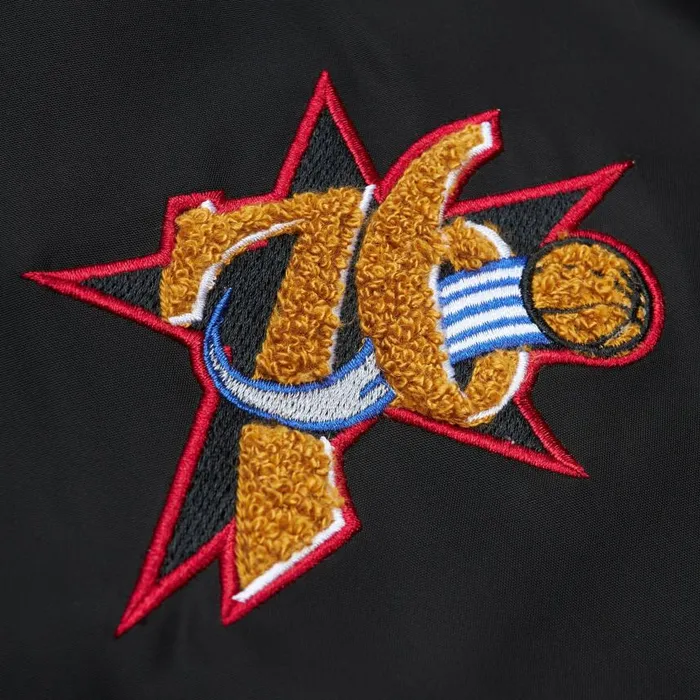 Mitchell and Ness MandN X Melody Ehsani Satin Jacket Philadelphia 76ers Women Jackets and Outerwear Mitchell and Ness MandN X Melody Ehsani Satin Jacket Philadelphia 76ers Women Jackets and Outerwear