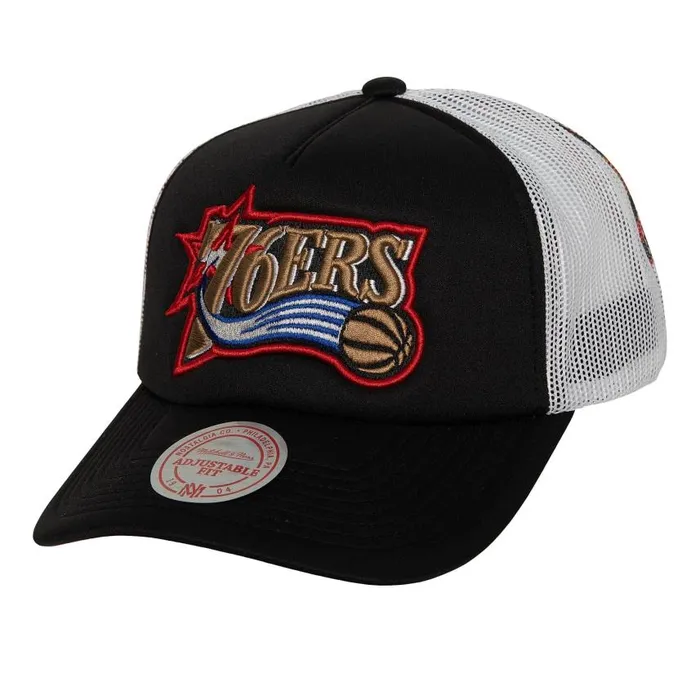 Mitchell and Ness Off The Backboard Trucker Snapback HWC Philadelphia 76ers Men Hats and Headwear Mitchell and Ness Off The Backboard Trucker Snapback HWC Philadelphia 76ers Men Hats and Headwear