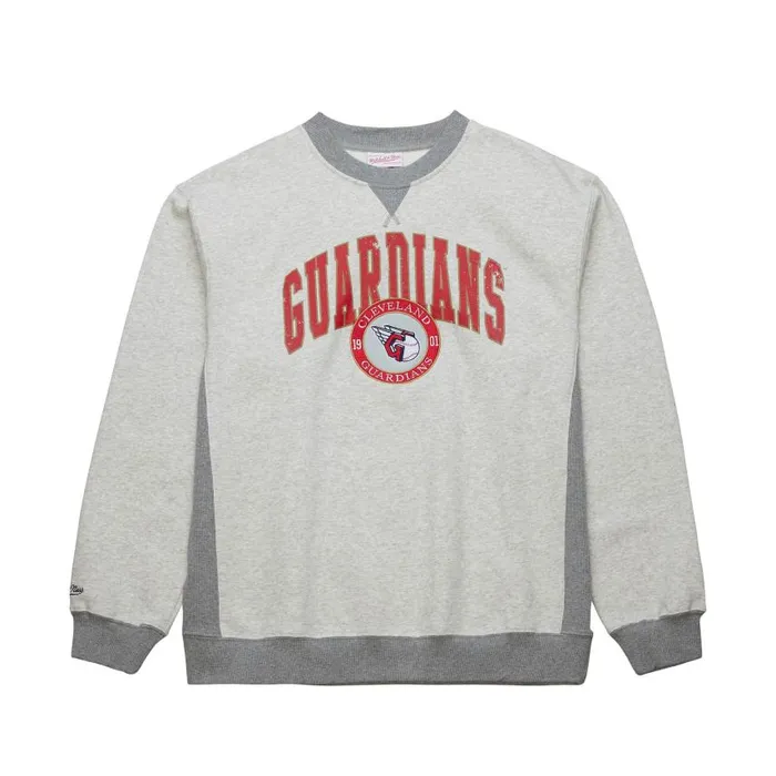 Mitchell and Ness Premium Fleece Crew Current Logo Cleveland Guardians Men Hoodies and Sweatshirts