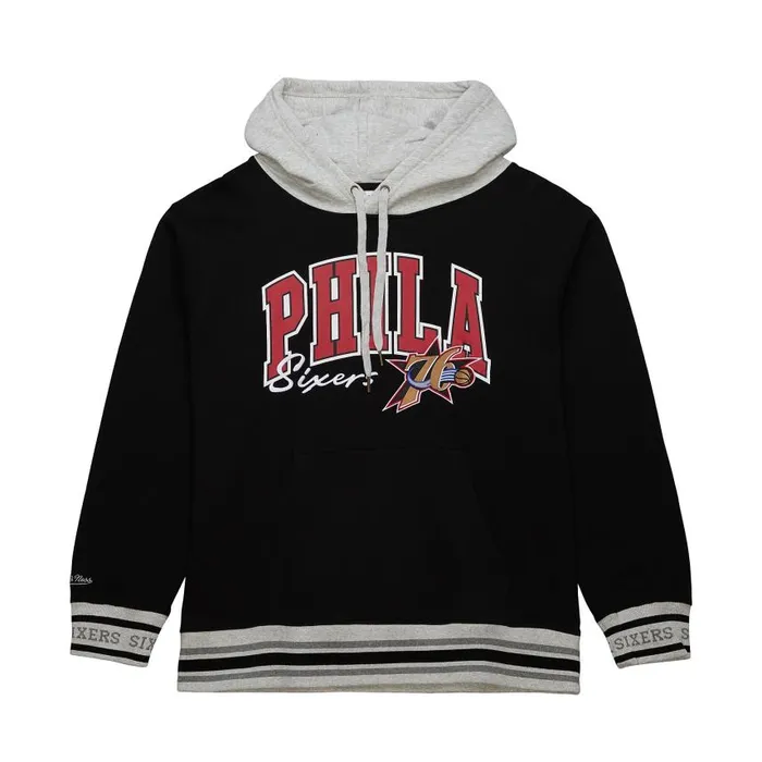 Mitchell and Ness Premium Fleece Hoodie Vintage Logo Philadelphia 76ers Men Hoodies and Sweatshirts