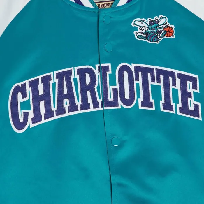 Mitchell and Ness Primetime Lightweight Satin Jacket Charlotte Hornets Men Jackets and Outerwear Mitchell and Ness Primetime Lightweight Satin Jacket Charlotte Hornets Men Jackets and Outerwear