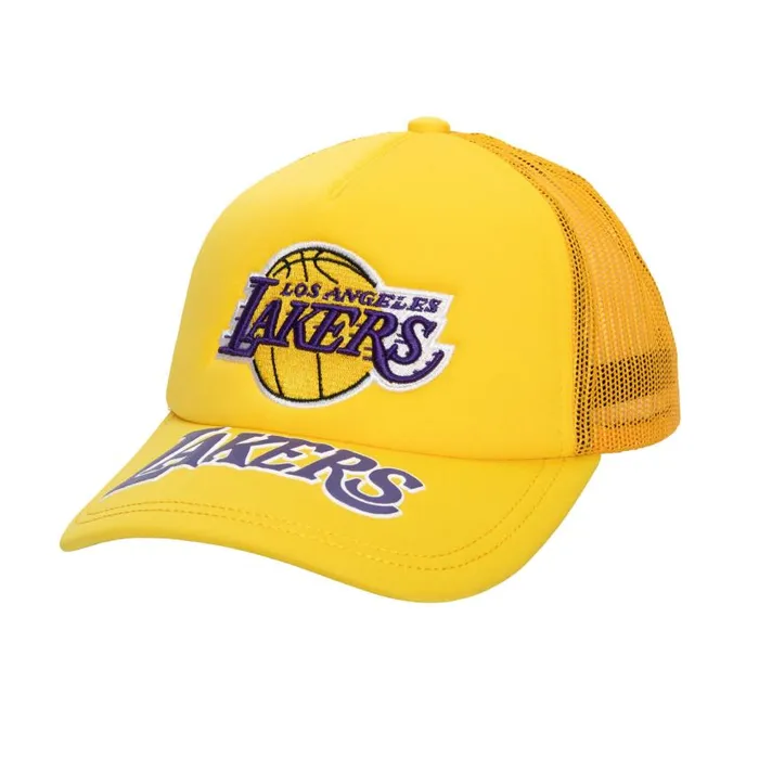 Mitchell and Ness Puff The Magic Trucker Snapback HWC Los Angeles Lakers Men Hats and Headwear Mitchell and Ness Puff The Magic Trucker Snapback HWC Los Angeles Lakers Men Hats and Headwear