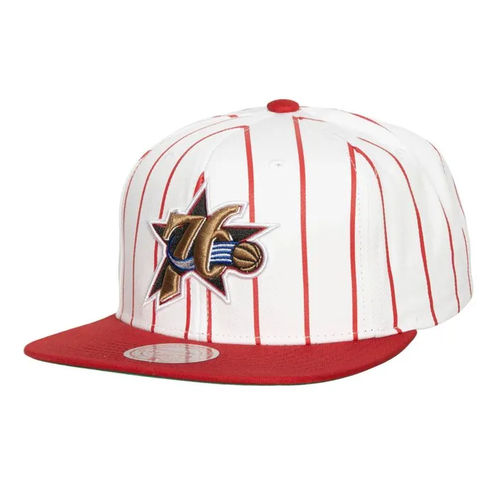Mitchell and Ness Retro Pinstripe Snapback HWC Philadelphia 76ers Men Hats and Headwear Mitchell and Ness Retro Pinstripe Snapback HWC Philadelphia 76ers Men Hats and Headwear