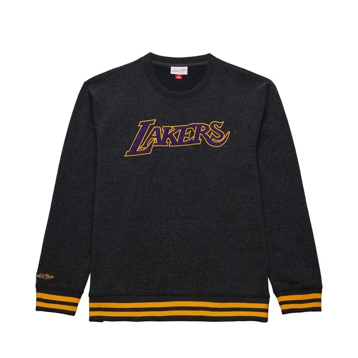 Mitchell and Ness Snow Washed Fleece Crew Vintage Logo Los Angeles Lakers Men Hoodies and Sweatshirts