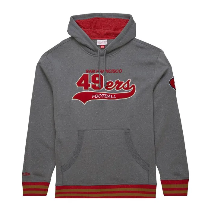Mitchell and Ness Snow Washed Fleece Hoodie Vintage Logo San Francisco 49ers Men Hoodies and Sweatshirts