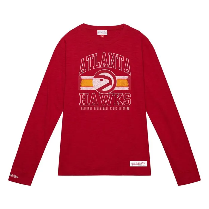 Mitchell and Ness Striped Logo Lockup Slub Atlanta Hawks Men TShirts and Tops