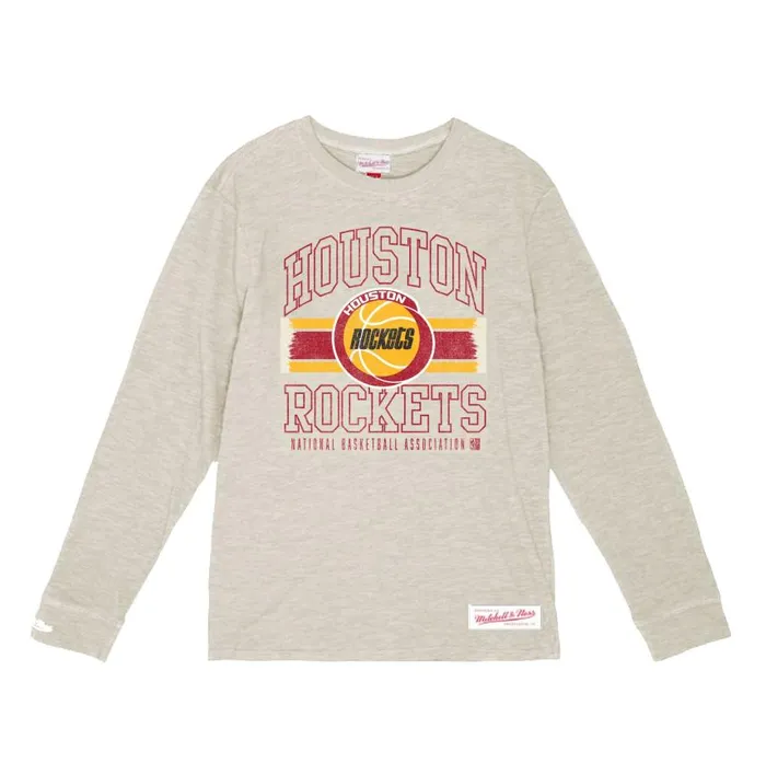 Mitchell and Ness Striped Logo Lockup Slub Houston Rockets Men TShirts and Tops