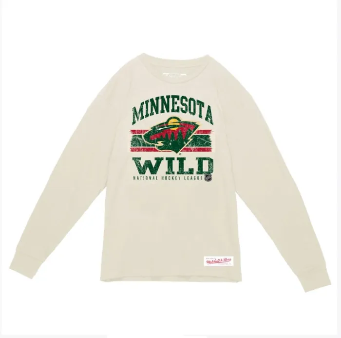 Mitchell and Ness Striped Logo Lockup Slub LS Tee Minnesota Wild Men TShirts and Tops Mitchell and Ness Striped Logo Lockup Slub LS Tee Minnesota Wild Men TShirts and Tops