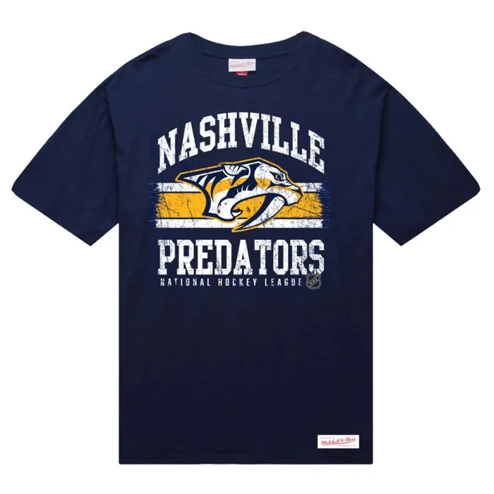 Mitchell and Ness Striped Logo Lockup Slub SS Tee Nashville Predators Men TShirts and Tops Mitchell and Ness Striped Logo Lockup Slub SS Tee Nashville Predators Men TShirts and Tops