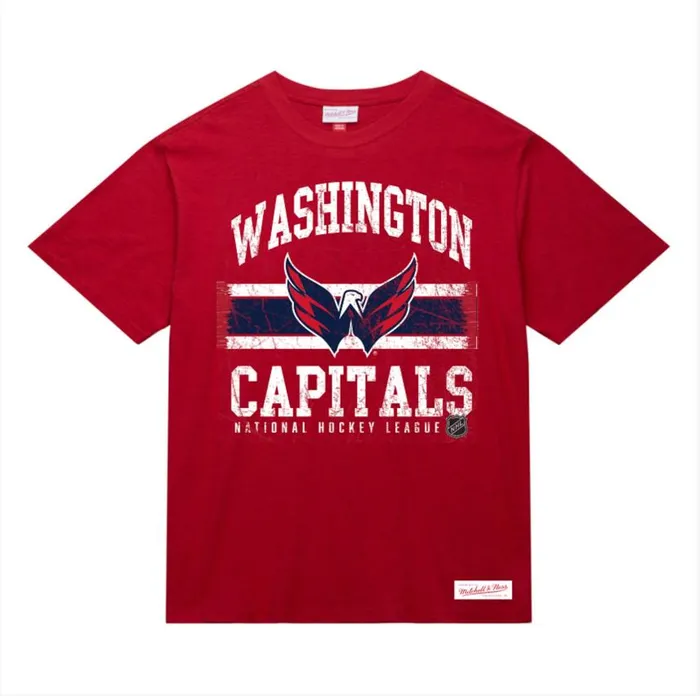 Mitchell and Ness Striped Logo Lockup Slub SS Tee Washington Capitals Men TShirts and Tops Mitchell and Ness Striped Logo Lockup Slub SS Tee Washington Capitals Men TShirts and Tops