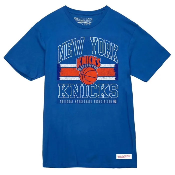 Mitchell and Ness Striped Logo Lockup Slub Tee New York Knicks Men TShirts and Tops Mitchell and Ness Striped Logo Lockup Slub Tee New York Knicks Men TShirts and Tops