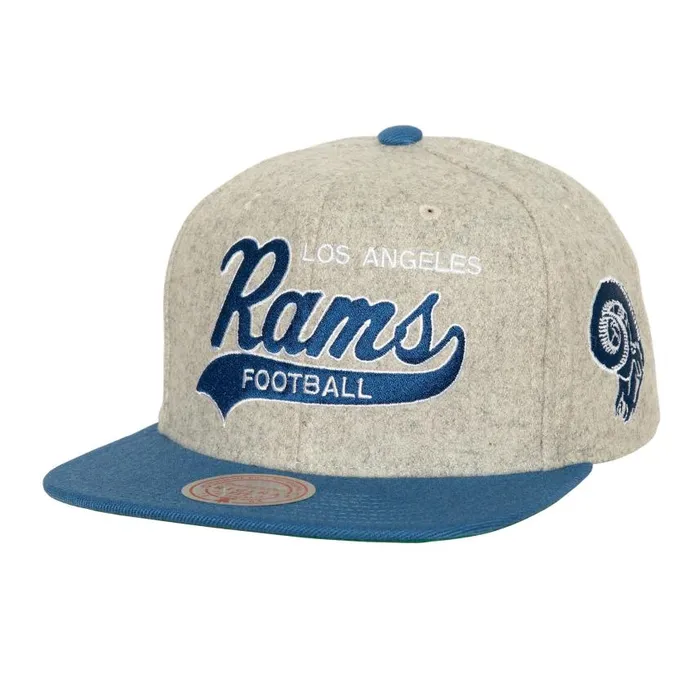 Mitchell and Ness Tailsweep 20 Melton Snapback Los Angeles Rams Men Hats and Headwear Mitchell and Ness Tailsweep 20 Melton Snapback Los Angeles Rams Men Hats and Headwear