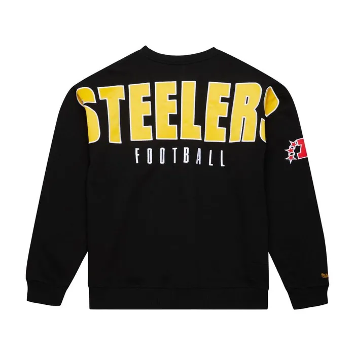 Mitchell and Ness Team First Satin Fleece Crew Pittsburgh Steelers Men Hoodies and Sweatshirts