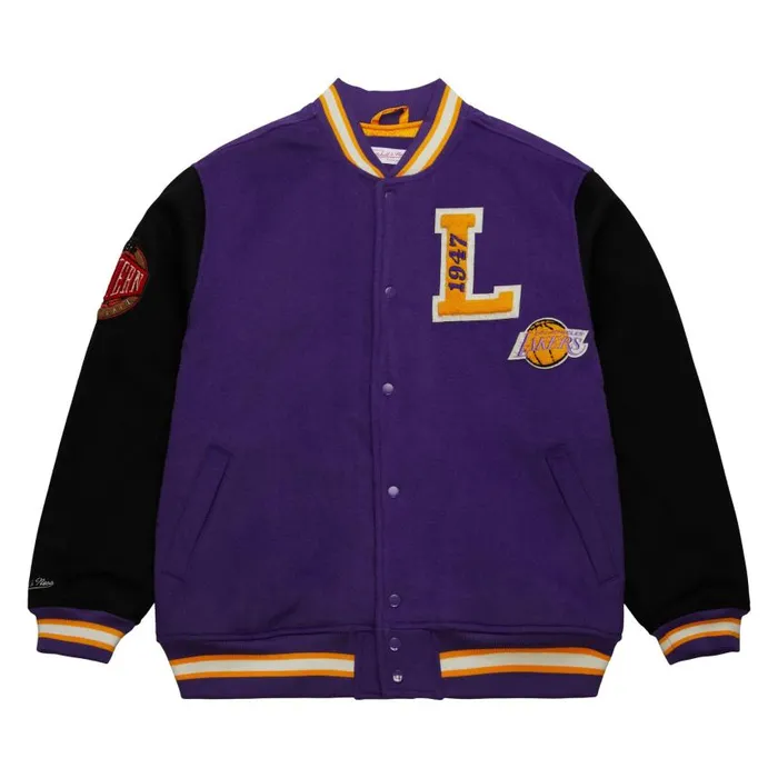 Mitchell and Ness Team Legacy Varsity Jacket Los Angeles Lakers Men Jackets and Outerwear