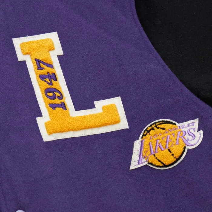 Mitchell and Ness Team Legacy Varsity Jacket Los Angeles Lakers Men Jackets and Outerwear Mitchell and Ness Team Legacy Varsity Jacket Los Angeles Lakers Men Jackets and Outerwear