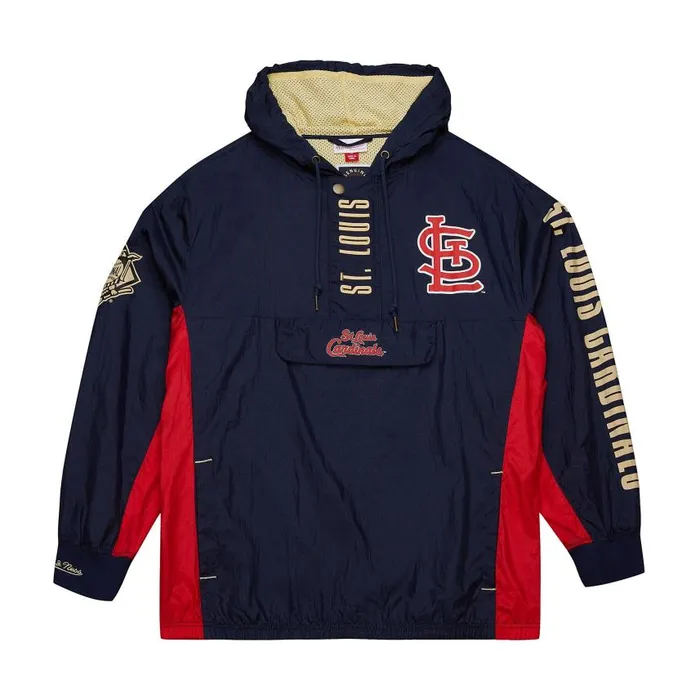 Mitchell and Ness Team OG 20 Anorak Windbreaker Current Logo St Louis Cardinals Men Jackets and Outerwear