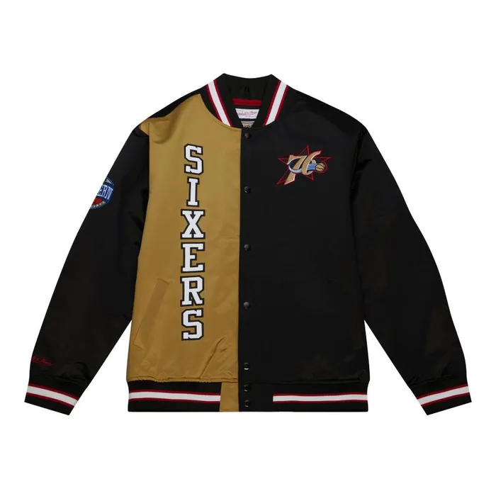 Mitchell and Ness Team OG 20 Lightweight Satin Jacket Philadelphia 76ers Men Jackets and Outerwear
