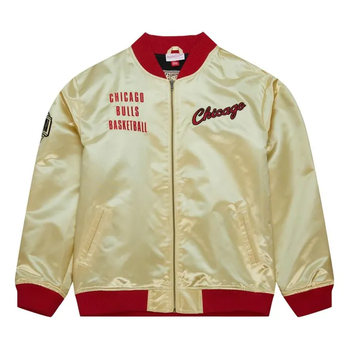Mitchell and Ness Team OG 20 Lightweight Satin Jacket Vintage Logo Chicago Bulls Men Jackets and Outerwear