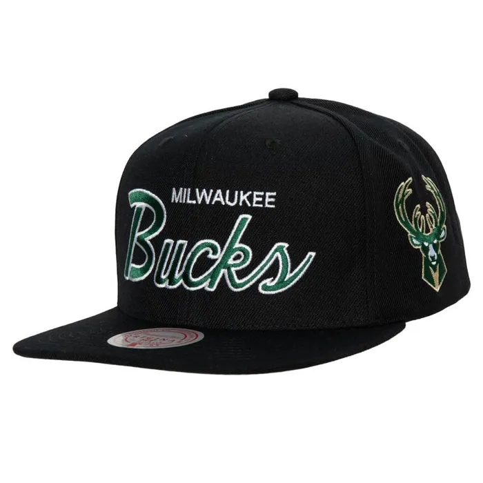 Mitchell and Ness Team Script 20 Snapback Milwaukee Bucks Men Hats and Headwear