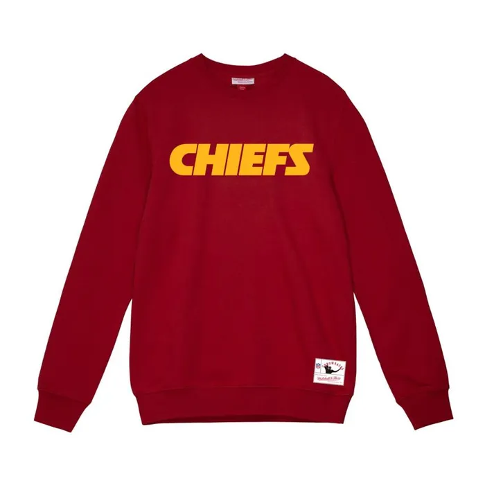 Mitchell and Ness Team Wordmark 1 Crew Kansas City Chiefs Men Hoodies and Sweatshirts