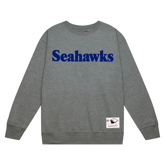 Mitchell and Ness Team Wordmark 1 Crew Seattle Seahawks Men Hoodies and Sweatshirts