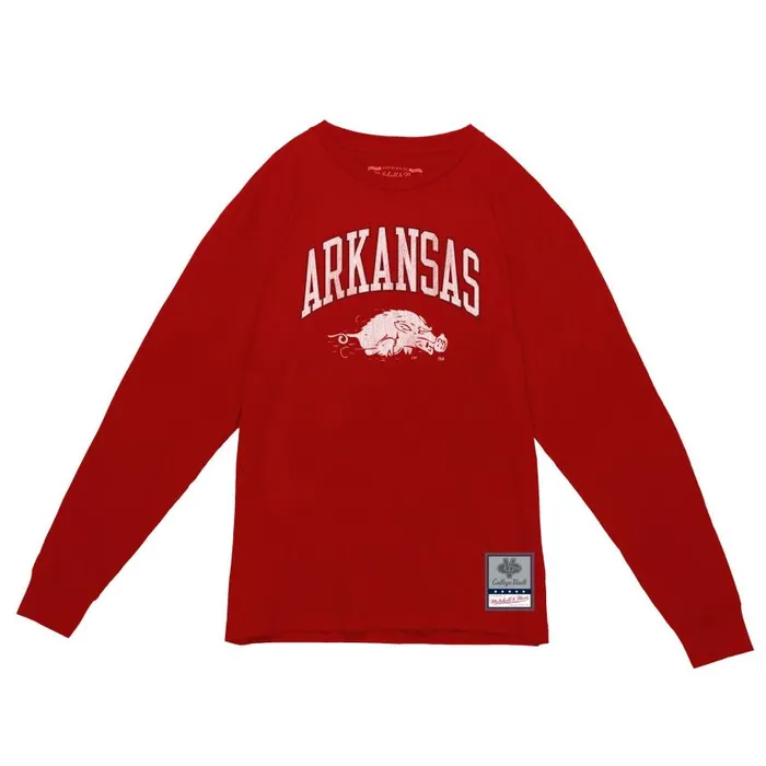 Mitchell and Ness University Arch Logo LS Tee University Of Arkansas Men TShirts and Tops Mitchell and Ness University Arch Logo LS Tee University Of Arkansas Men TShirts and Tops