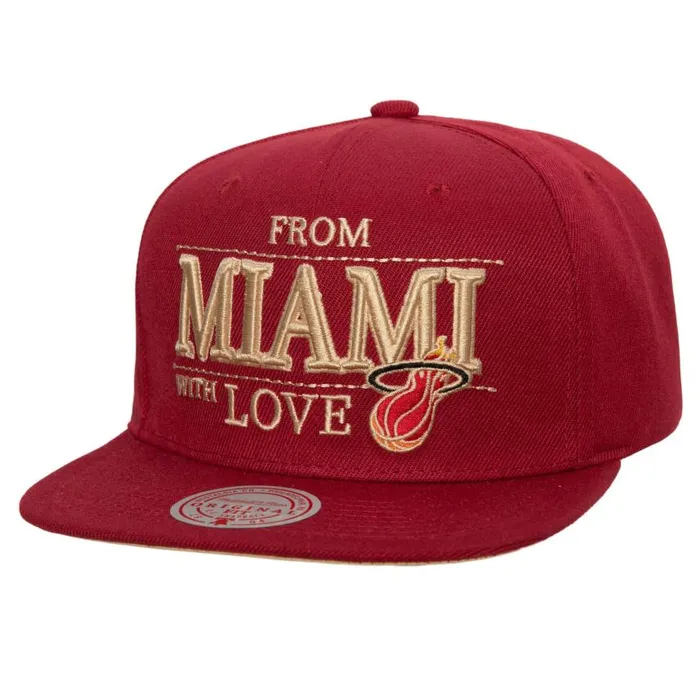 Mitchell and Ness With Love Snapback HWC Miami Heat Men Hats and Headwear