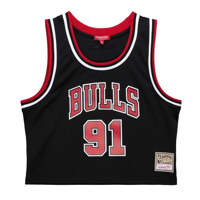 Mitchell and Ness Womens NandN Crop Tank Chicago Bulls 1997 Dennis Rodman Women TShirts and Tops