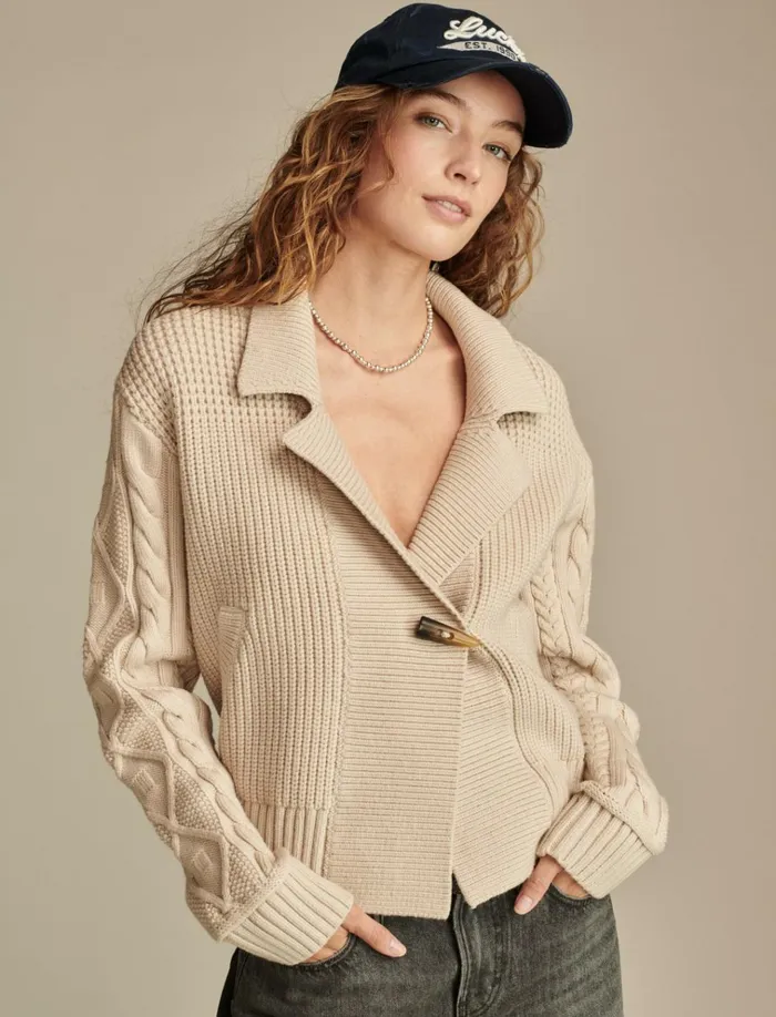 Mixed Yarn Sweater Oat Milk Women Lucky Brand Sweaters and Sweatshirts