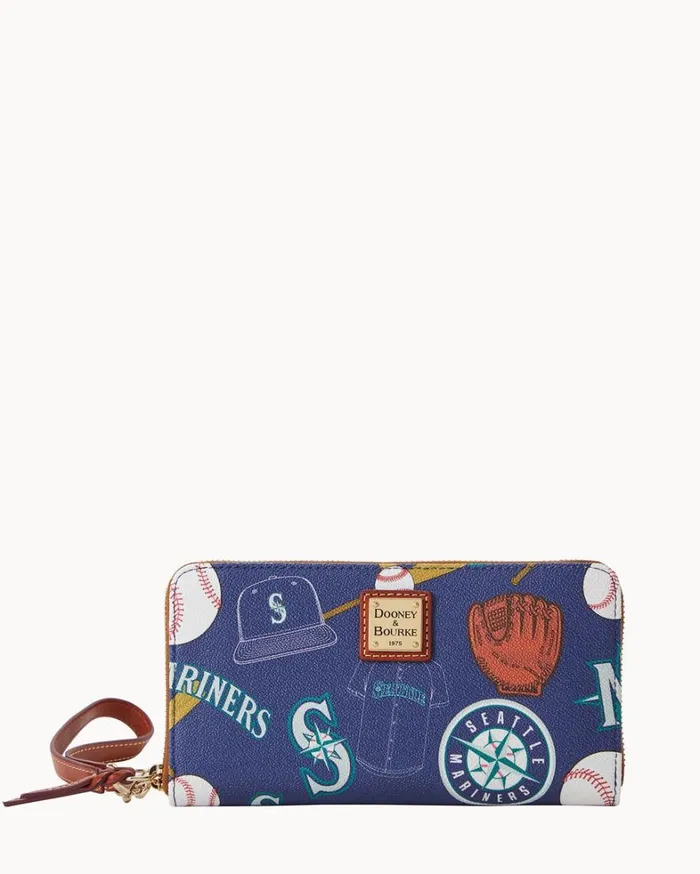 MLB Mariners Large Zip Around Wristlet Mariners Women Dooney and Bourke Wallets MLB Mariners Large Zip Around Wristlet Mariners Women Dooney and Bourke Wallets