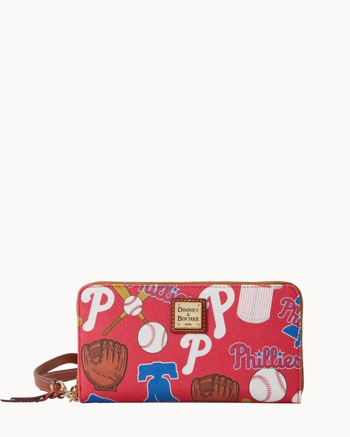 MLB Phillies Large Zip Around Wristlet Phillies Women Dooney and Bourke Wallets