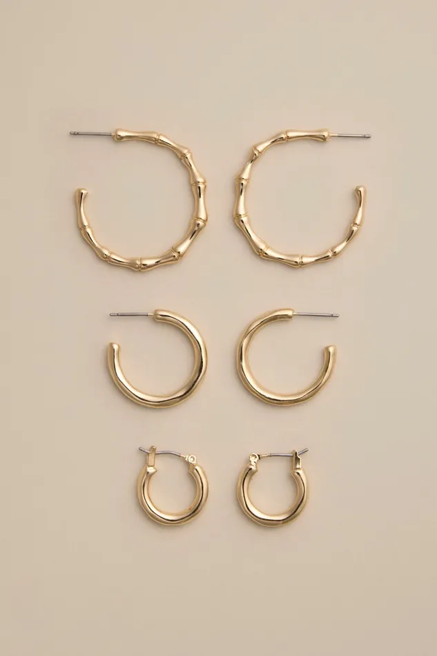 Modern Trio Hoop Earring Set Gold Women Lucky Brand Jewelry