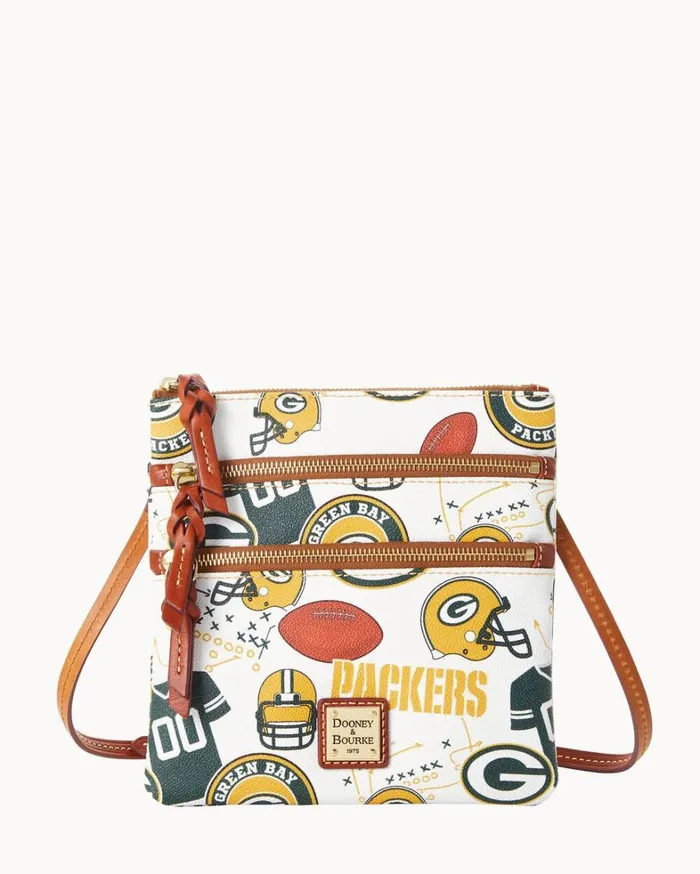NFL Packers North South Triple Zip Crossbody Packers Women Dooney and Bourke Crossbodies NFL Packers North South Triple Zip Crossbody Packers Women Dooney and Bourke Crossbodies