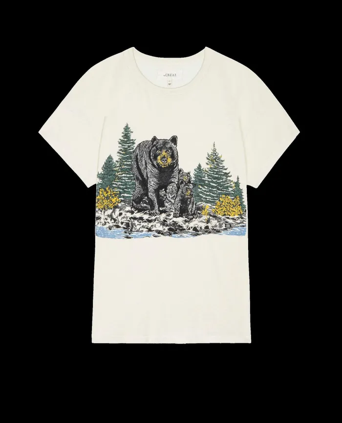 Novelty Tees and Sweats Women The Great The Boxy Crew Graphic Washed White With Black Bear Graphic Novelty Tees and Sweats Women The Great The Boxy Crew Graphic Washed White With Black Bear Graphic