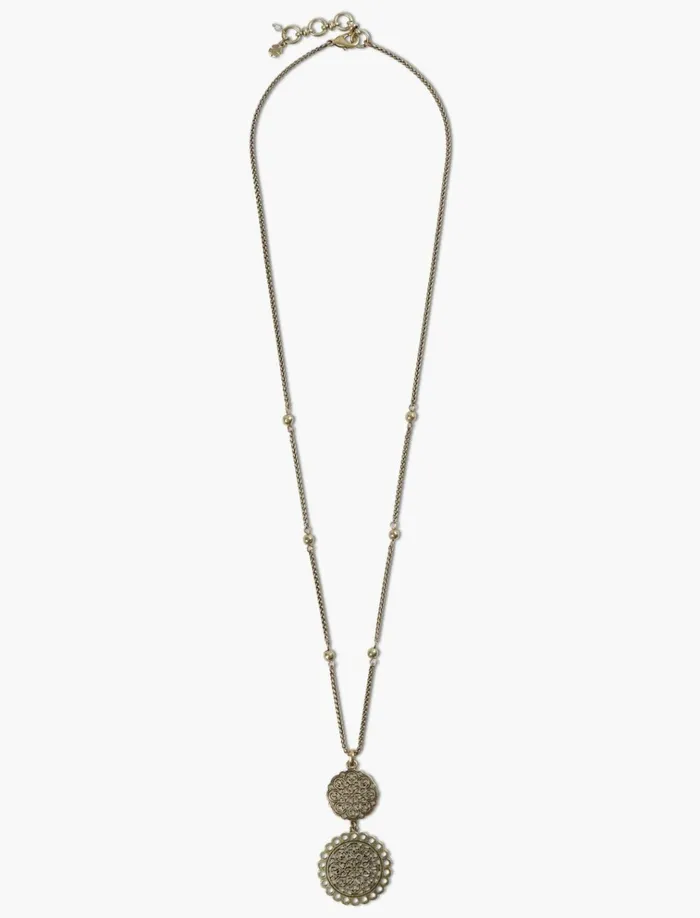 Openwork Double Pendant Necklace Gold Women Lucky Brand Jewelry