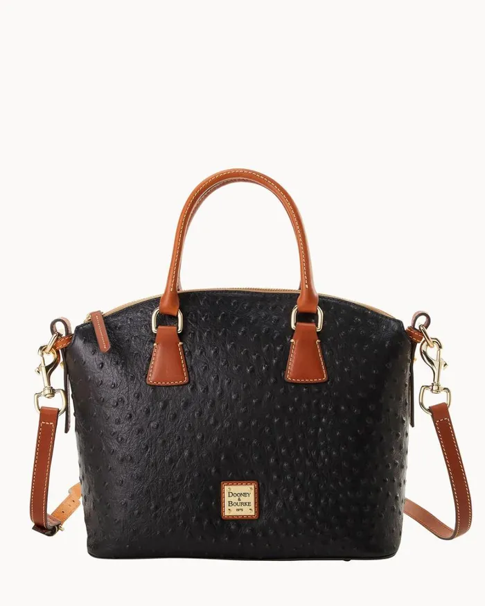 Ostrich Domed Satchel Black Women Dooney and Bourke Satchels