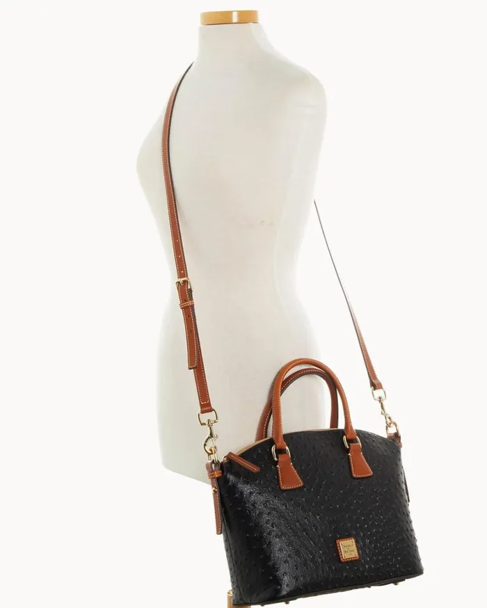 Ostrich Domed Satchel Black Women Dooney and Bourke Satchels