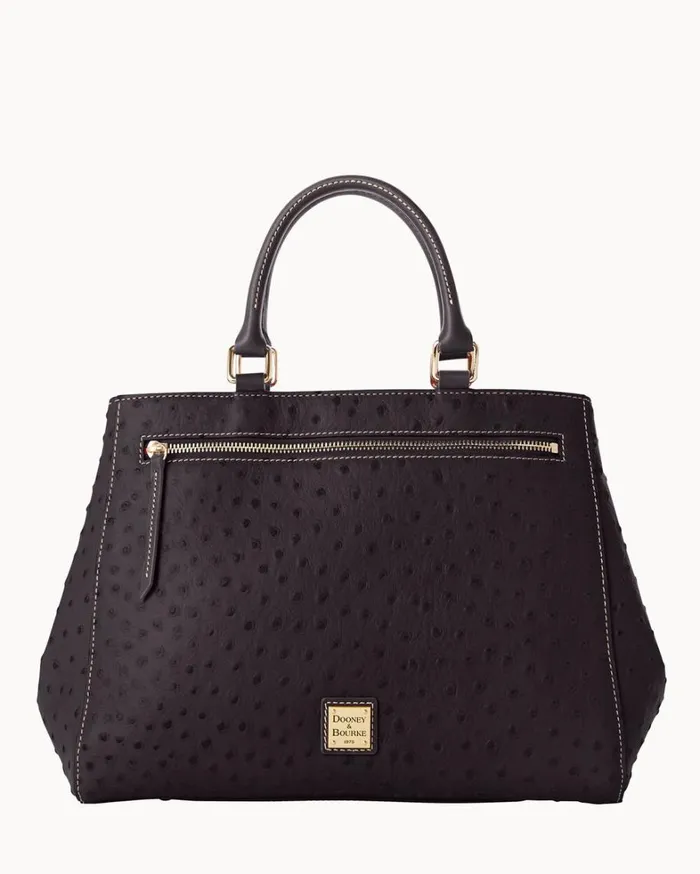 Ostrich Zip Satchel Black Black Women Dooney and Bourke Satchels