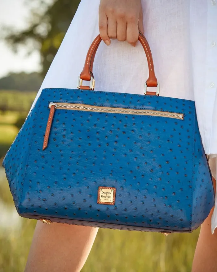 Ostrich Zip Satchel Black Black Women Dooney and Bourke Satchels Ostrich Zip Satchel Black Black Women Dooney and Bourke Satchels