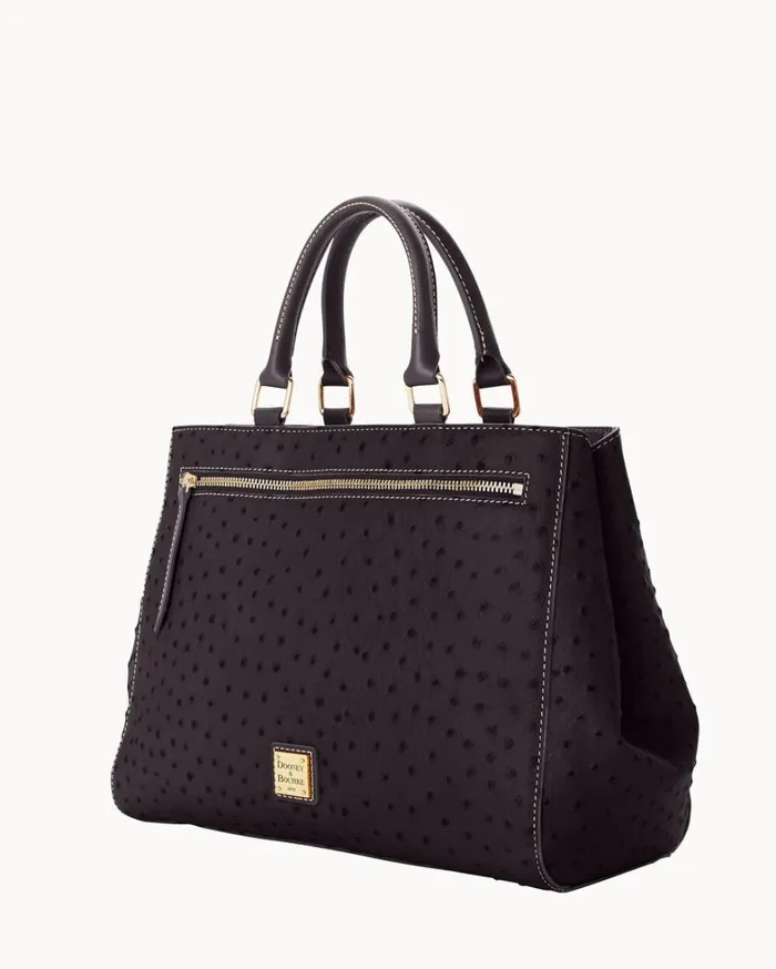 Ostrich Zip Satchel Black Black Women Dooney and Bourke Satchels Ostrich Zip Satchel Black Black Women Dooney and Bourke Satchels