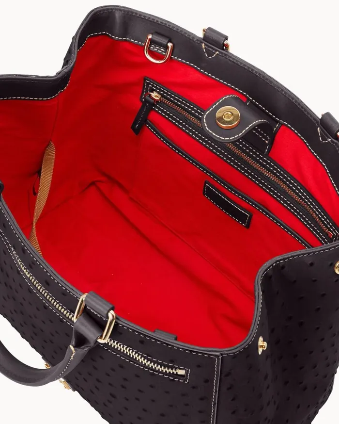 Ostrich Zip Satchel Black Black Women Dooney and Bourke Satchels Ostrich Zip Satchel Black Black Women Dooney and Bourke Satchels